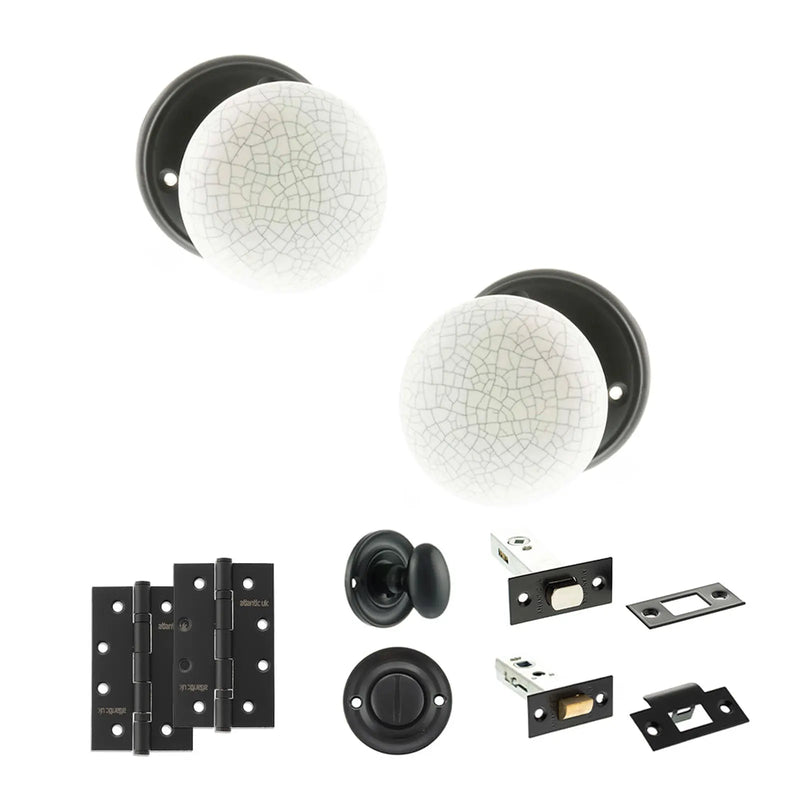 Atlantic Old English Skipton Door Knob Pack (Bathroom Set - 4" Deadbolt, 4" Slim Knuckle Hinges x2)