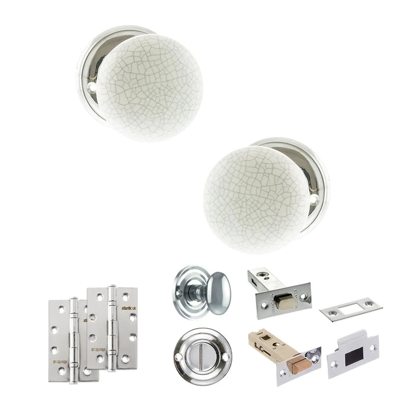 Atlantic Old English Skipton Door Knob Pack (Bathroom Set - 4" Deadbolt, 4" Slim Knuckle Hinges x2)