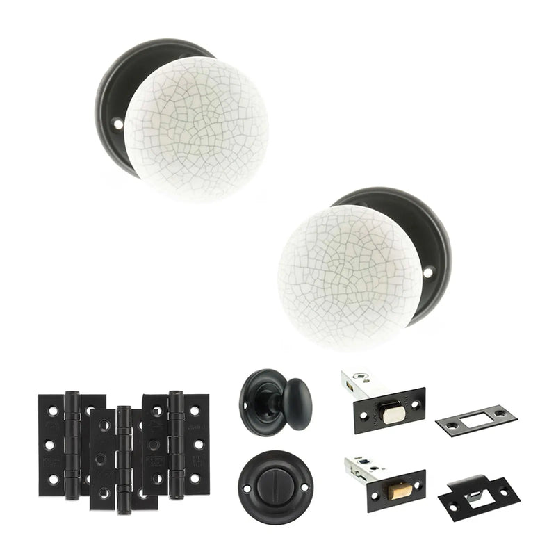 Atlantic Old English Skipton Door Knob Pack (Bathroom Set - 4" Deadbolt, 3" Fire Rated Hinges x3)