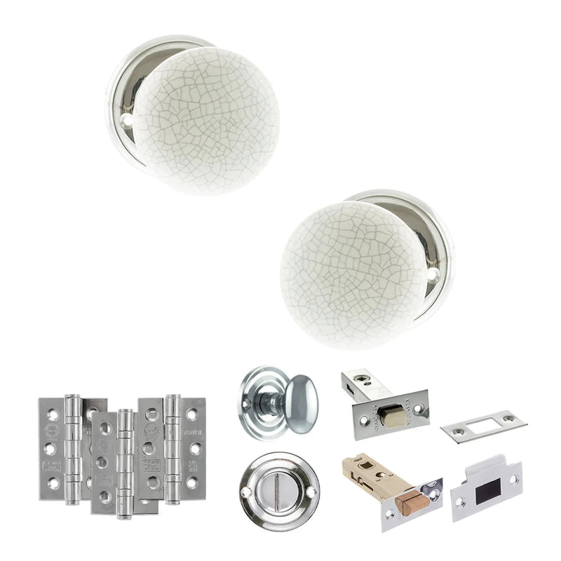 Atlantic Old English Skipton Door Knob Pack (Bathroom Set - 4" Deadbolt, 3" Fire Rated Hinges x3)