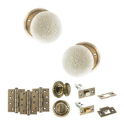 Atlantic Old English Skipton Door Knob Pack (Bathroom Set - 4" Deadbolt, 4" Fire Rated Hinges x3)