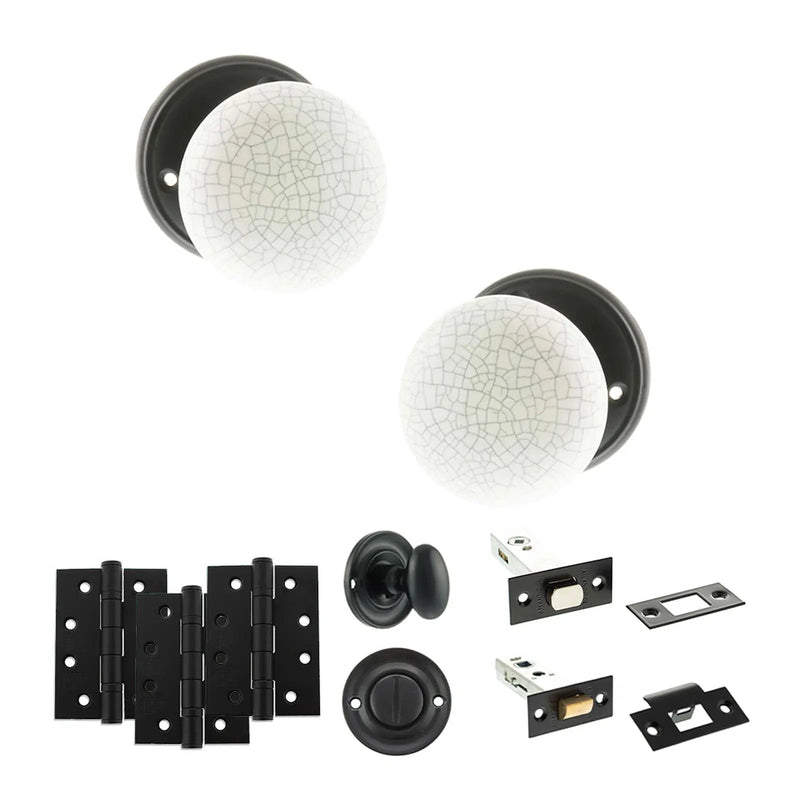 Atlantic Old English Skipton Door Knob Pack (Bathroom Set - 3" Deadbolt, 4" Fire Rated Hinges x3)