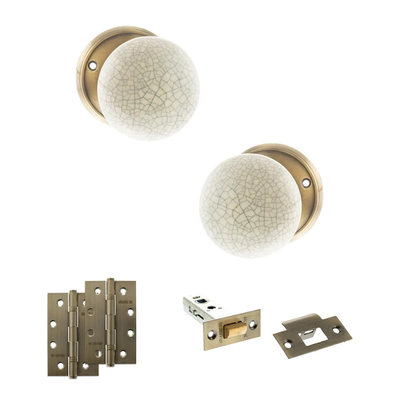 Atlantic Old English Skipton Door Knob Pack (Latch Set - 3" HD Latch, 4" Slim Knuckle Hinges x2)