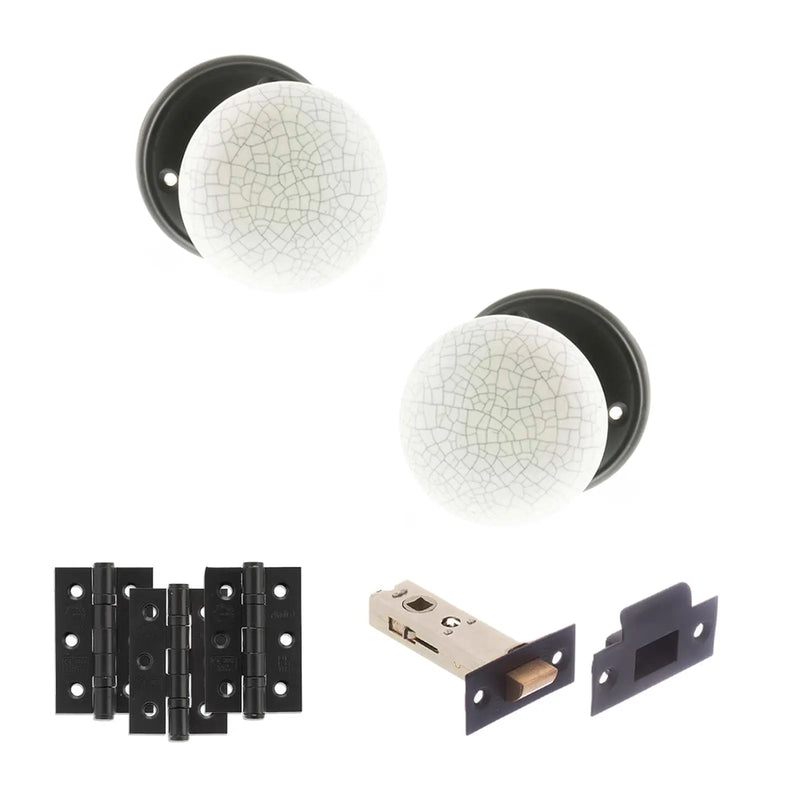 Atlantic Old English Skipton Door Knob Pack (Latch Set - 4" HD Latch, 3" Fire Rated Hinges x3)