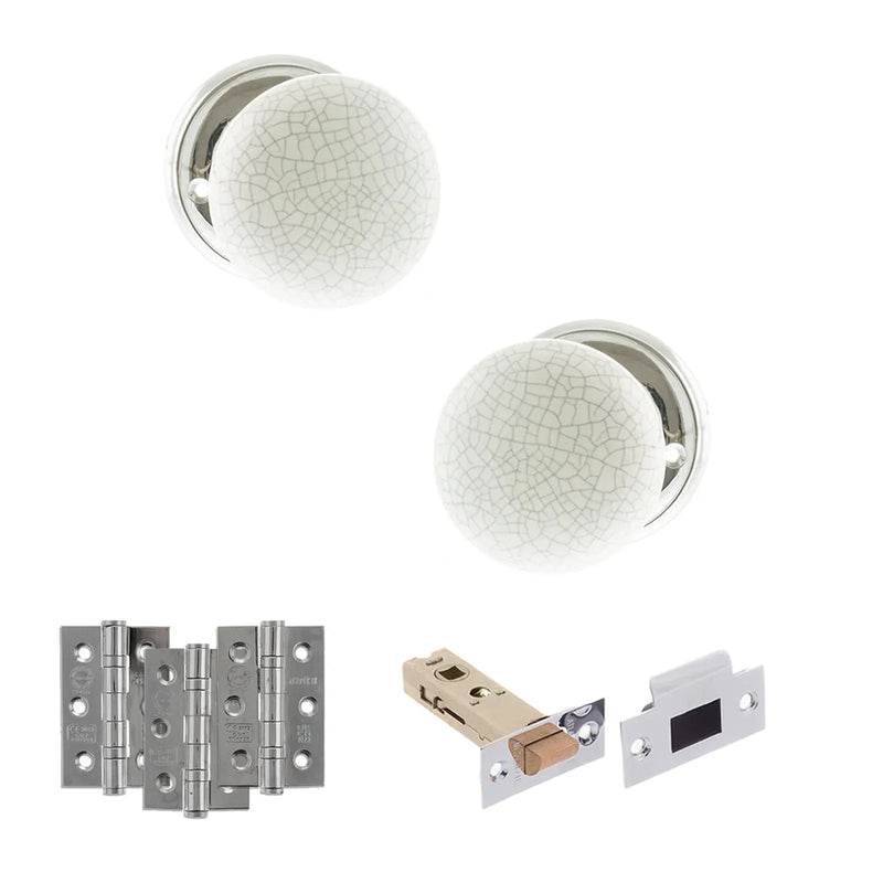 Atlantic Old English Skipton Door Knob Pack (Latch Set - 4" HD Latch, 3" Fire Rated Hinges x3)