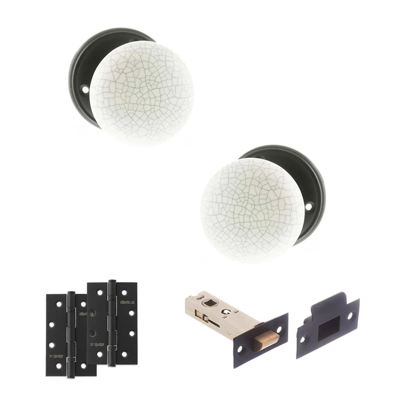 Atlantic Old English Skipton Door Knob Pack (Latch Set - 4" HD Latch, 4" Slim Knuckle Hinges x2)