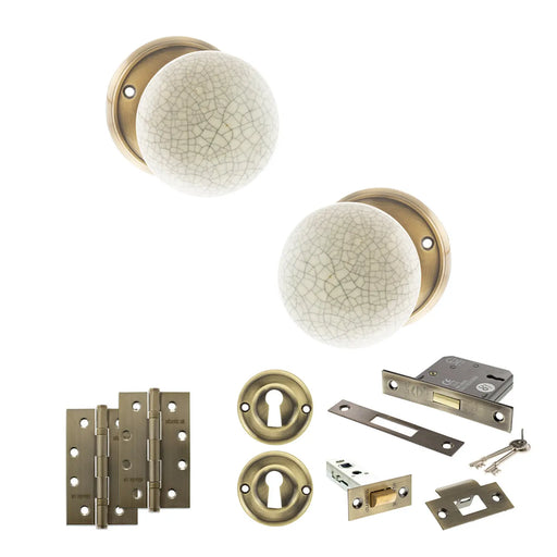 Atlantic Old English Skipton Door Knob Pack (Lock Set - 3" Latch & Deadlock, 4" Slim Knuckle Hinges x2)