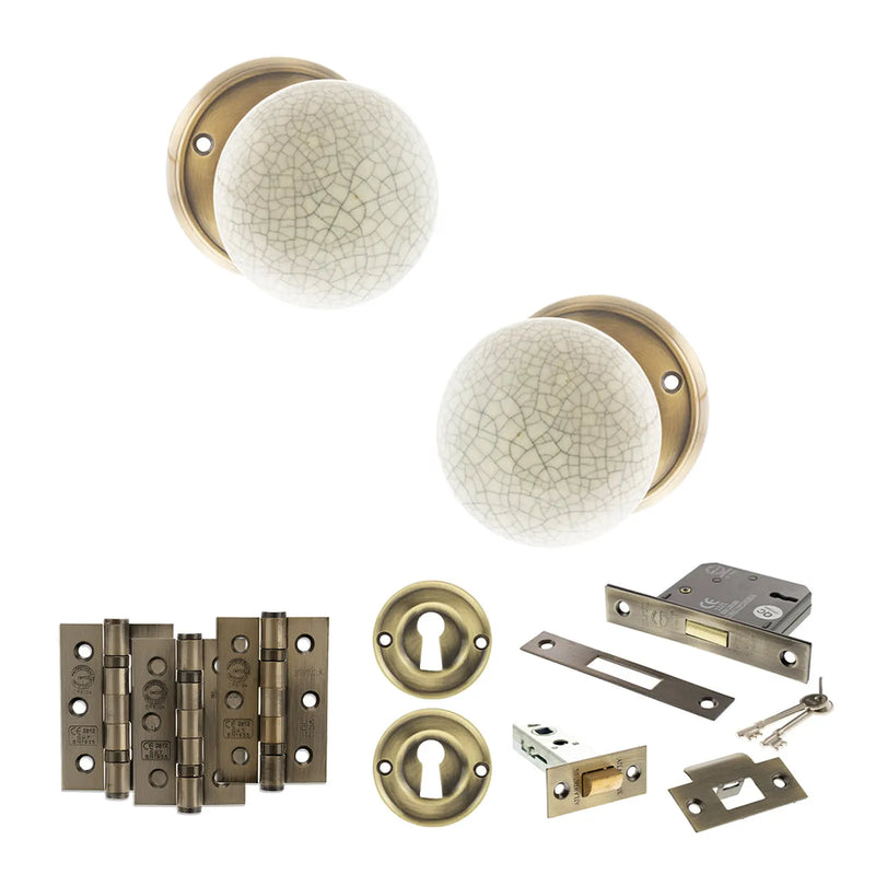 Atlantic Old English Skipton Door Knob Pack (Lock Set - 3" Latch & Deadlock, 3" Fire Rated Hinges x3)