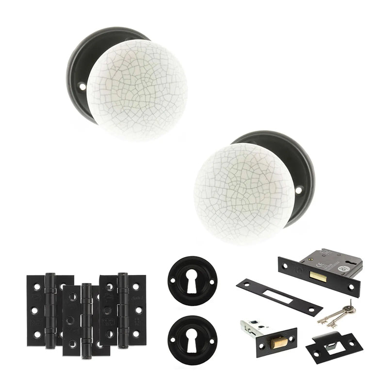Atlantic Old English Skipton Door Knob Pack (Lock Set - 3" Latch & Deadlock, 3" Fire Rated Hinges x3)