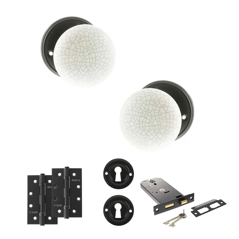 Atlantic Old English Skipton Door Knob Pack (Lock Set - Horizontal Sashlock, 4" Slim Knuckle Hinges x2)
