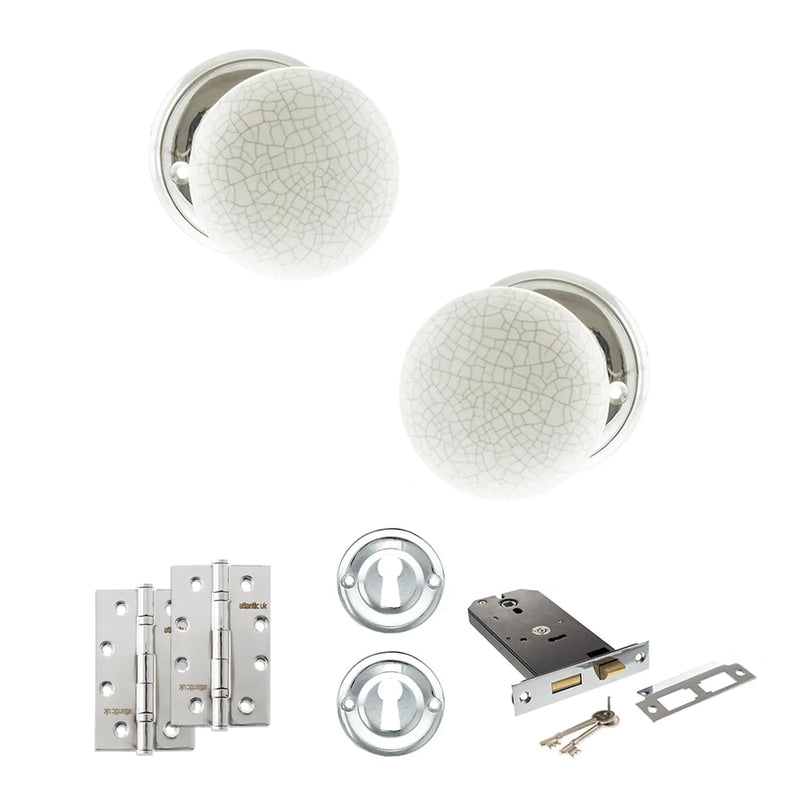Atlantic Old English Skipton Door Knob Pack (Lock Set - Horizontal Sashlock, 4" Slim Knuckle Hinges x2)