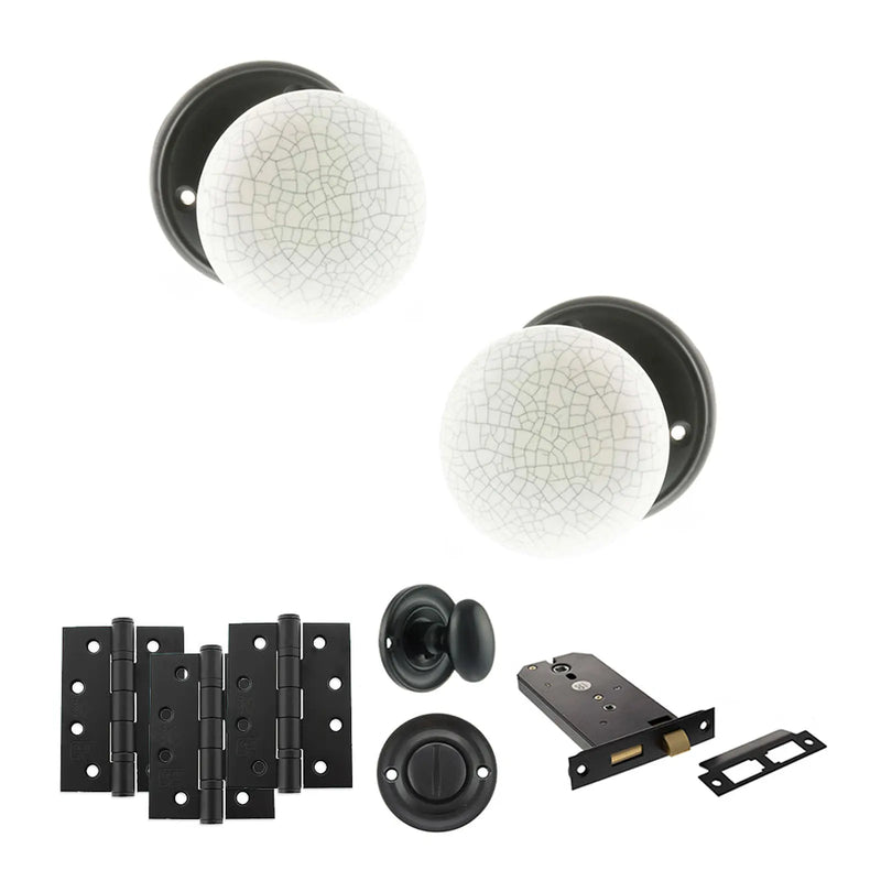 Atlantic Old English Skipton Door Knob Pack (Lock Set - Horizontal Bathlock, 4" Fire Rated Hinges x3)