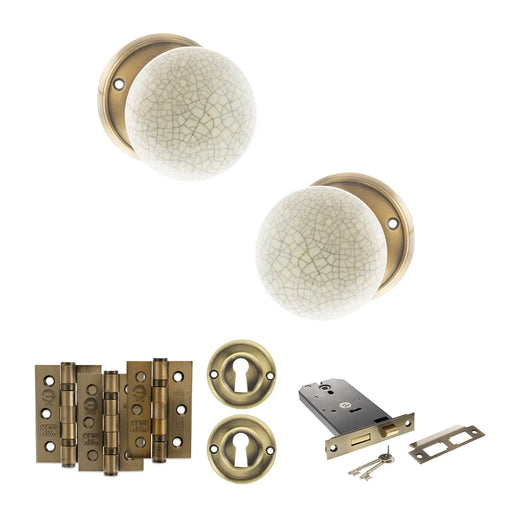 Atlantic Old English Skipton Door Knob Pack (Lock Set - Horizontal Sashlock, 3" Fire Rated Hinges x3)