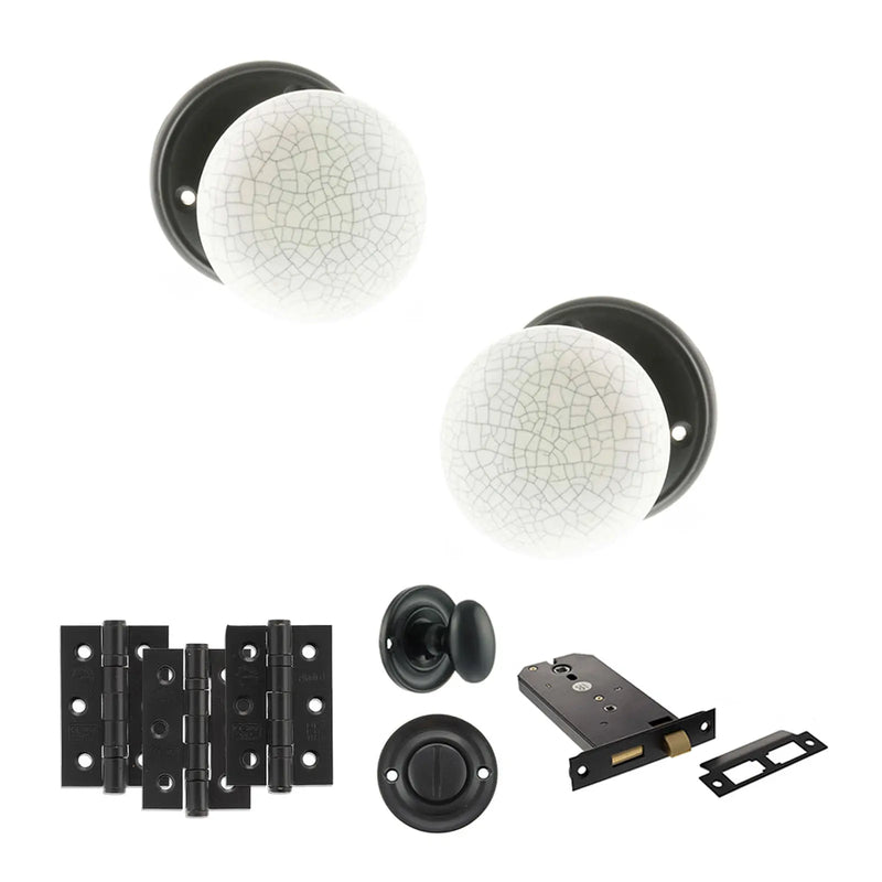 Atlantic Old English Skipton Door Knob Pack (Lock Set - Horizontal Bathlock, 3" Fire Rated Hinges x3)