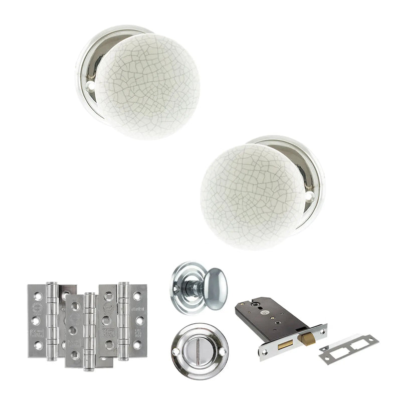 Atlantic Old English Skipton Door Knob Pack (Lock Set - Horizontal Bathlock, 3" Fire Rated Hinges x3)