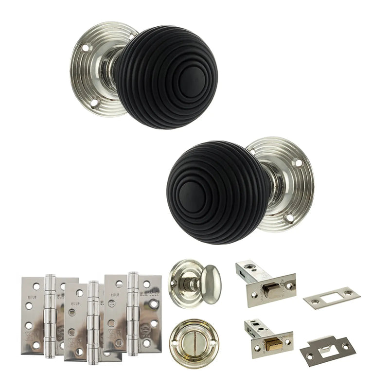 Atlantic Old English Whitby Door Knob Pack (Bathroom Set - 3" Deadbolt, 4" Fire Rated Hinges x3)