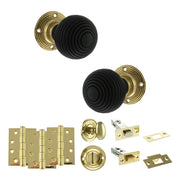 Atlantic Old English Whitby Door Knob Pack (Bathroom Set - 4" Deadbolt, 4" Fire Rated Hinges x3)