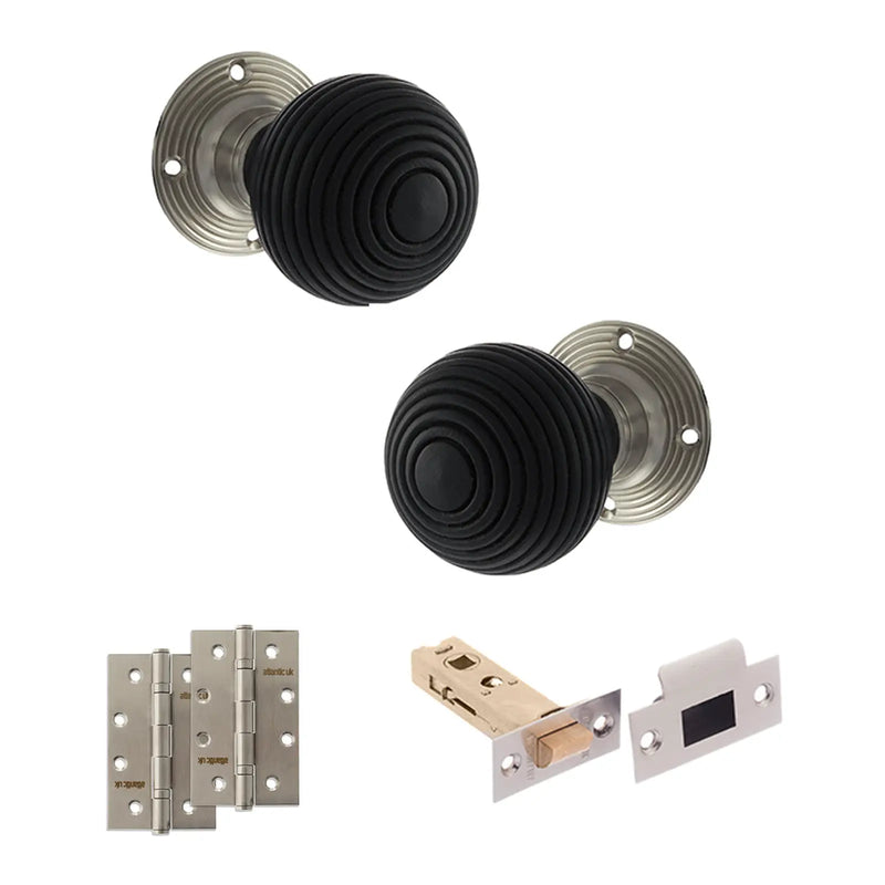 Atlantic Old English Whitby Door Knob Pack (Latch Set - 3" HD Latch, 4" Slim Knuckle Hinges x2)