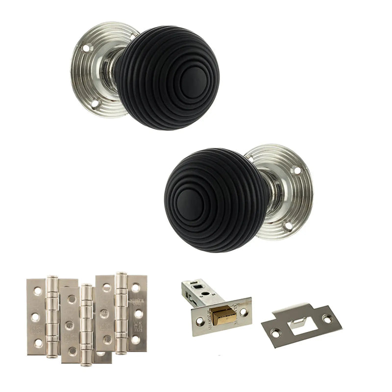 Atlantic Old English Whitby Door Knob Pack (Latch Set - 3" HD Latch, 3" Fire Rated Hinges x3)