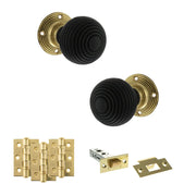 Atlantic Old English Whitby Door Knob Pack (Latch Set - 4" HD Latch, 3" Fire Rated Hinges x3)