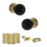 Atlantic Old English Whitby Door Knob Pack (Latch Set - 4" HD Latch, 4" Fire Rated Hinges x3)