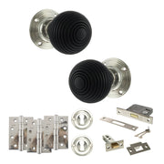 Atlantic Old English Whitby Door Knob Pack (Lock Set - 3" Latch & Deadlock, 4" Fire Rated Hinges x3)