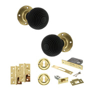 Atlantic Old English Whitby Door Knob Pack (Lock Set - 3" Latch & Deadlock, 4" Slim Knuckle Hinges x2)