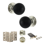 Atlantic Old English Whitby Door Knob Pack (Lock Set - Horizontal Bathlock, 3" Fire Rated Hinges x3)