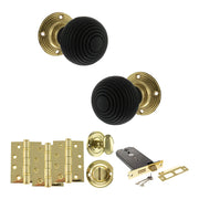 Atlantic Old English Whitby Door Knob Pack (Lock Set - Horizontal Bathlock, 4" Fire Rated Hinges x3)