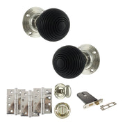 Atlantic Old English Whitby Door Knob Pack (Lock Set - Horizontal Bathlock, 4" Fire Rated Hinges x3)