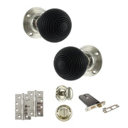 Atlantic Old English Whitby Door Knob Pack (Lock Set - Horizontal Bathlock, 4" Slim Knuckle Hinges x2)