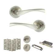 Atlantic Eco Aqua Door Handle Pack (Bathroom Set - 2.5" CE Bathroom Lock, 3" Fire Rated Hinges x3)
