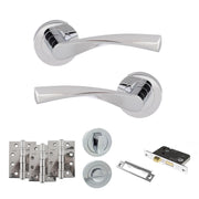 Atlantic Eco Aqua Door Handle Pack (Bathroom Set - 2.5" CE Bathroom Lock, 4" Fire Rated Hinges x3)