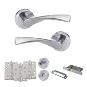 Atlantic Eco Aqua Door Handle Pack (Bathroom Set - 2.5" CE Bathroom Lock, 4" Fire Rated Hinges x3)