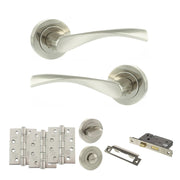 Atlantic Eco Aqua Door Handle Pack (Bathroom Set - 2.5" CE Bathroom Lock, 4" Fire Rated Hinges x3)