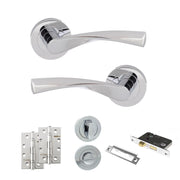 Atlantic Eco Aqua Door Handle Pack (Bathroom Set - 2.5" CE Bathroom Lock, 4" Slim Knuckle Hinges x2)