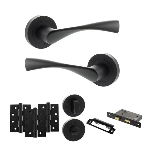 Atlantic Eco Aqua Door Handle Pack (Bathroom Set - 3" CE Bathroom Lock, 4" Fire Rated Hinges x3)