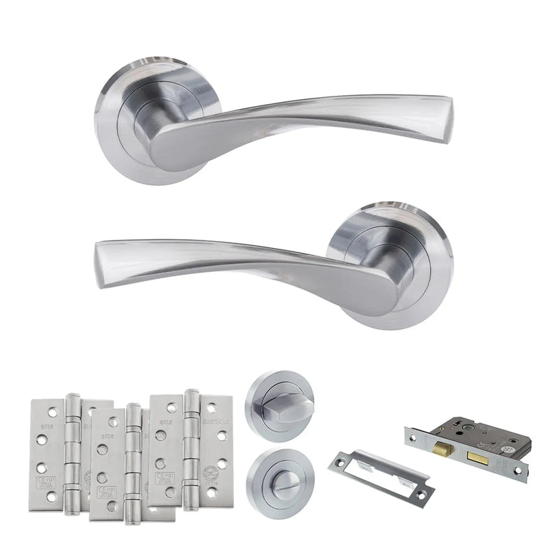Atlantic Eco Aqua Door Handle Pack (Bathroom Set - 3" CE Bathroom Lock, 4" Fire Rated Hinges x3)