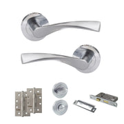 Atlantic Eco Aqua Door Handle Pack (Bathroom Set - 3" CE Bathroom Lock, 4" Slim Knuckle Hinges x2)