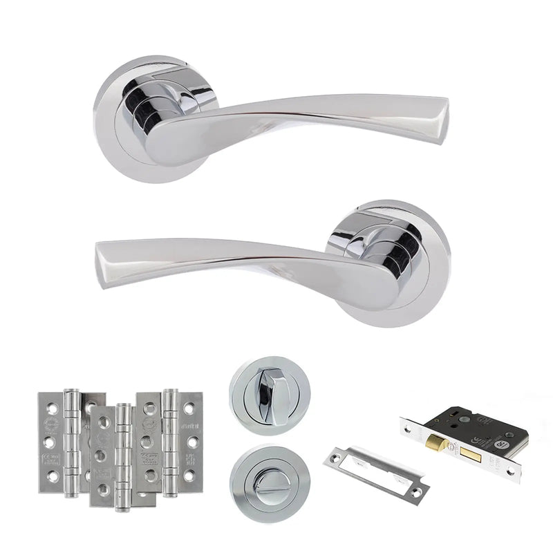 Atlantic Eco Aqua Door Handle Pack (Bathroom Set - 3" CE Bathroom Lock, 3" Fire Rated Hinges x3)