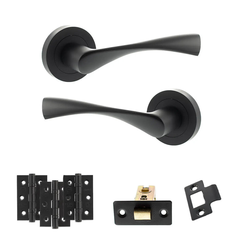 Atlantic Eco Aqua Door Handle Pack (Latch Set - 2.5" CE Latch, 3" Fire Rated Hinges x3)