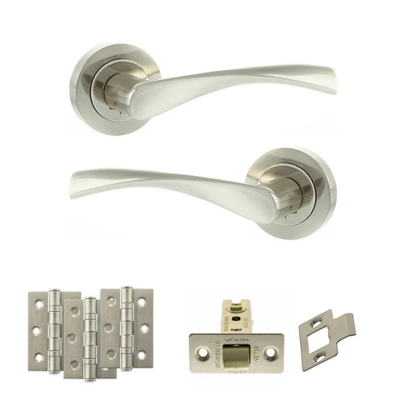 Atlantic Eco Aqua Door Handle Pack (Latch Set - 2.5" CE Latch, 3" Fire Rated Hinges x3)