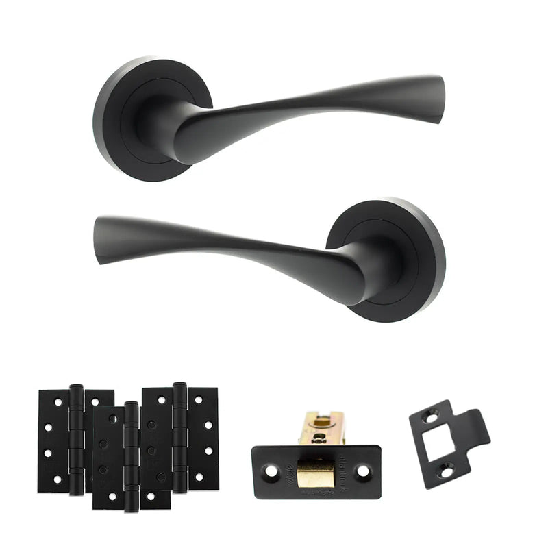 Atlantic Eco Aqua Door Handle Pack (Latch Set - 3" CE Latch, 4" Fire Rated Hinges x3)