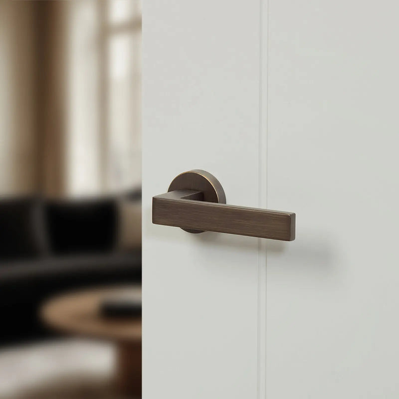 Atlantic Forme Asti Lever Door Handle on Minimal Round Rose