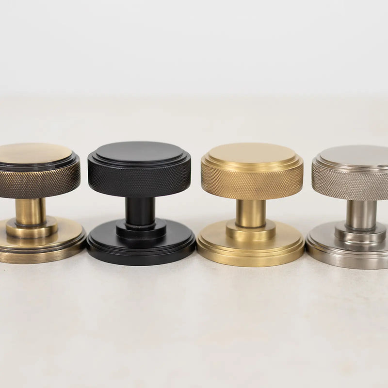 Atlantic Millhouse Brass Harrison Solid Brass Knurled Mortice Door Knob on Concealed Fix Rose