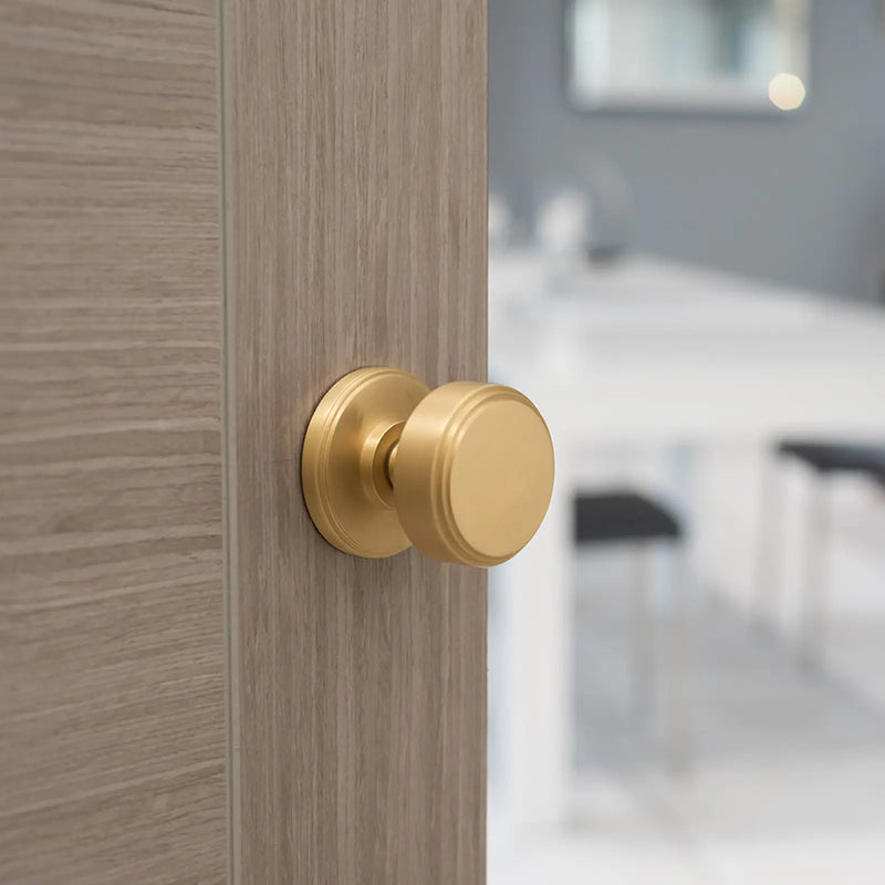 Atlantic Millhouse Brass Boulton Solid Brass Stepped Mortice Door Knob on Concealed Fix Rose