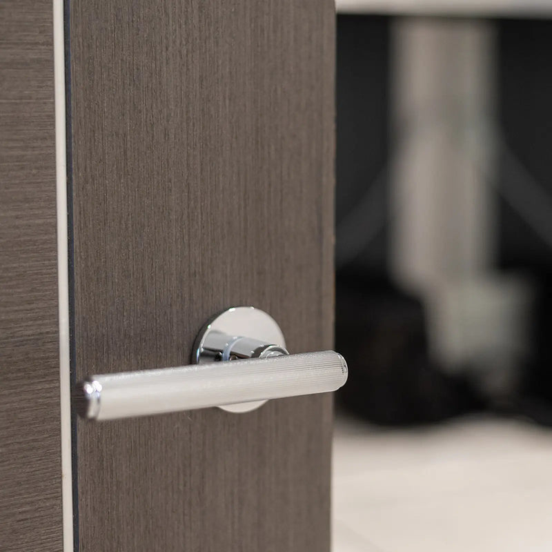 Atlantic Millhouse Brass Stephenson Knurled Lever Door Handle on 5mm Slimline Round Rose