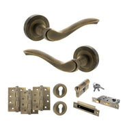 Atlantic Old English Warwick Door Handle Pack (Euro Lock Set - 3" CE Sashlock, 4" Fire Rated Hinges x3)