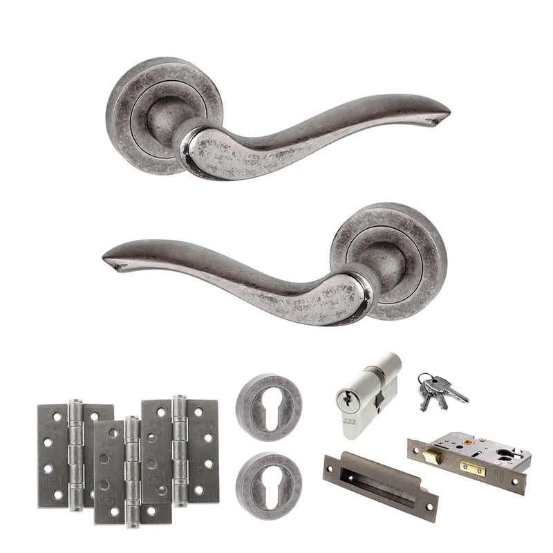 Atlantic Old English Warwick Door Handle Pack (Euro Lock Set - 2.5" CE Sashlock, 4" Fire Rated Hinges x3)