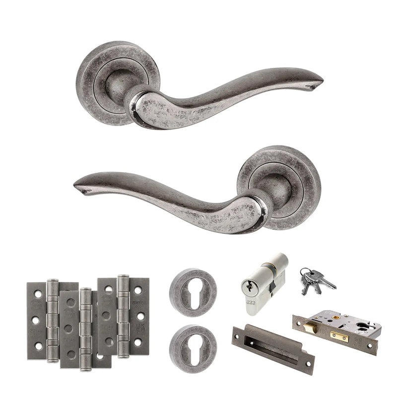Atlantic Old English Warwick Door Handle Pack (Euro Lock Set - 3" CE Sashlock, 3" Fire Rated Hinges x3)